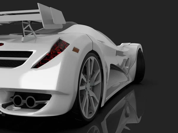 Carro conceito de corrida branco. Imagem de um carro sobre um fundo cinza brilhante. Renderização 3d . — Fotografia de Stock