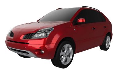 Kompakt şehir crossover kırmızı beyaz bir arka plan rengine. 3D render.