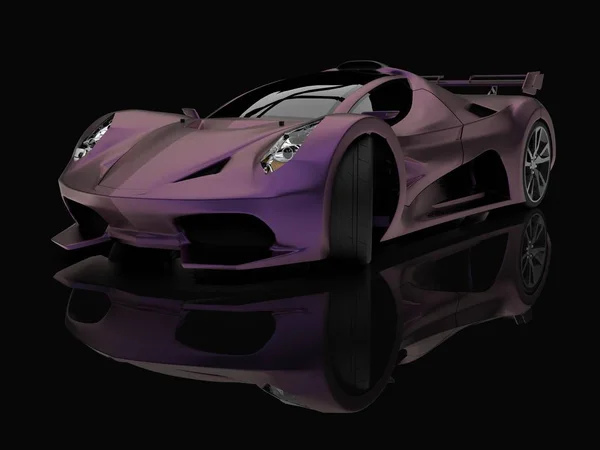 Purple racing concept car. Image of a car on a black glossy background. 3d rendering. — Stock Photo, Image