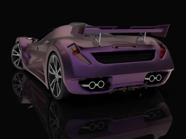 Purple racing concept car. Imagen de un coche sobre un fondo negro brillante. renderizado 3d . —  Fotos de Stock