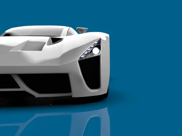 Concept-car de course blanc. Image d'une voiture sur un fond bleu brillant. Rendu 3d . — Photo