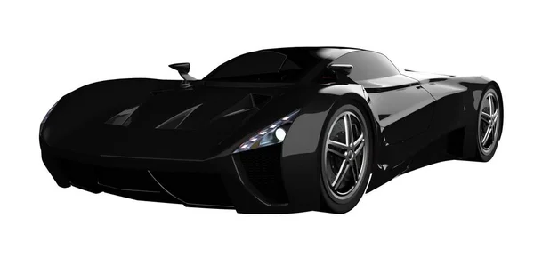 Siyah yarış konsept otomobil. Bir araba beyaz izole zemin üzerinde görüntü. 3D render. — Stok fotoğraf