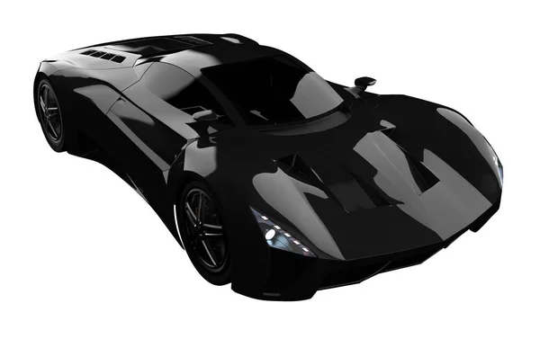Carro conceito de corrida preto. Imagem de um carro num fundo branco isolado. Renderização 3d . — Fotografia de Stock