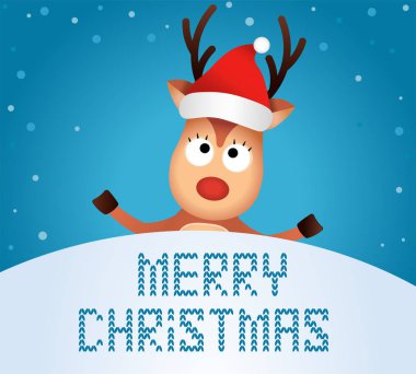 Noel Reindeer. Şirin ve komik karakter geyik. Noel kartı. Vektör çizim.