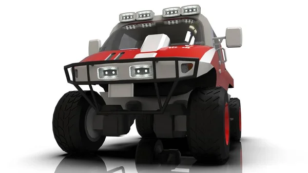 Speciella all - terrain fordon för svår terräng och svåra väg- och väderförhållanden. 3D-rendering. — Stockfoto