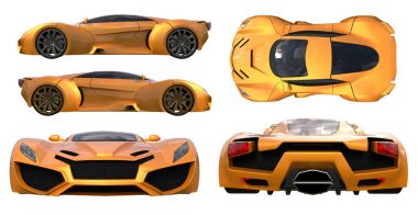 Kavramsal turuncu yarış arabaları ayarla. 3D çizim.