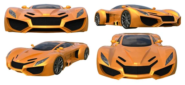 Set konzeptionell orangefarbene Rennwagen. 3D-Illustration. — Stockfoto