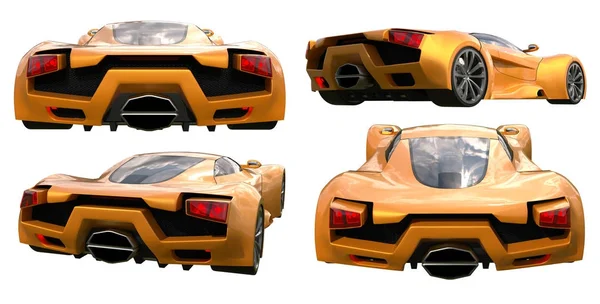 Ställ in konceptuella orange racing bilar. 3D illustration. — Stockfoto