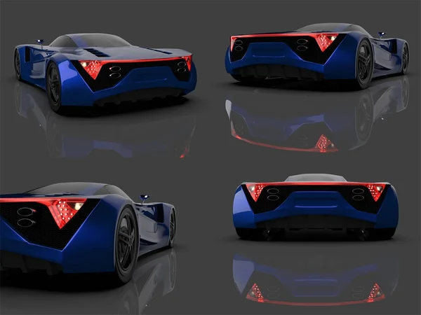 Conjunto de coches concepto de carreras azules. Imagen de un coche sobre un fondo gris brillante. renderizado 3d . — Foto de Stock