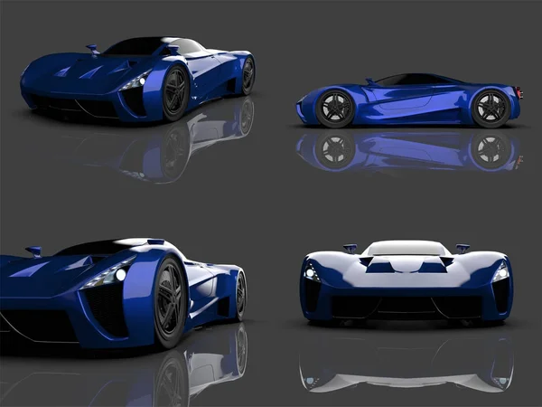 Conjunto de coches concepto de carreras azules. Imagen de un coche sobre un fondo gris brillante. renderizado 3d . — Foto de Stock