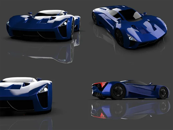 Conjunto de coches concepto de carreras azules. Imagen de un coche sobre un fondo gris brillante. renderizado 3d . — Foto de Stock