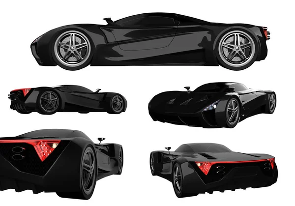Conjunto de coches concepto de carreras negro. Imagen de un coche sobre un fondo blanco aislado. renderizado 3d . — Foto de Stock
