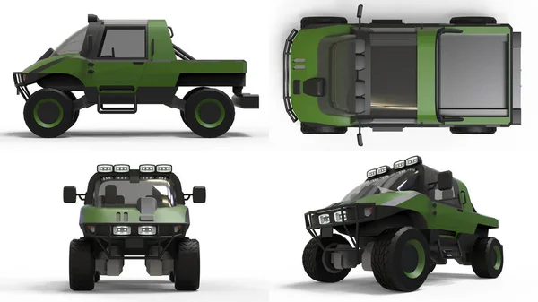 Ange särskilda all - terrain fordon för svår terräng och svåra väg- och väderförhållanden. 3D-rendering. — Stockfoto