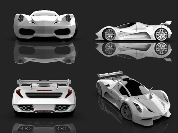 Definir carro conceito de corrida branco. Imagem de um carro sobre um fundo cinza brilhante. Renderização 3d . — Fotografia de Stock