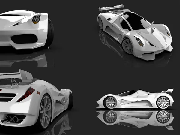 Küme beyaz yarış konsept otomobil. Bir araba parlak gri bir arka plan görüntüsü. 3D render. — Stok fotoğraf