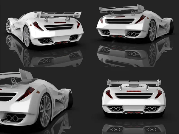 Set blanc concept car de course. Image d'une voiture sur un fond gris brillant. Rendu 3d . — Photo