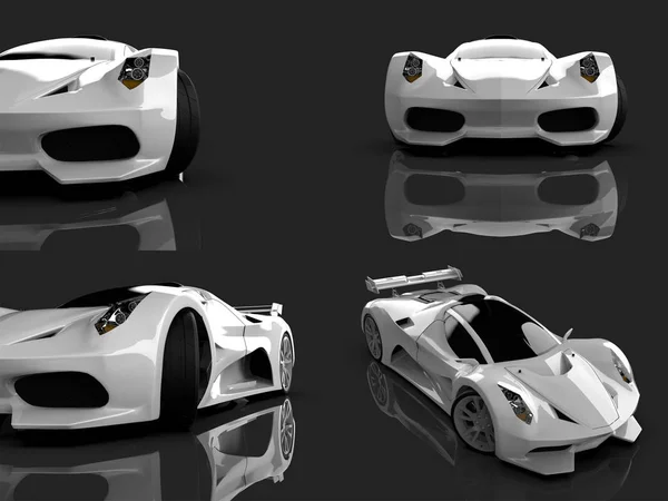 Set white racing concept car. Image of a car on a gray glossy background. 3d rendering. — Stock Photo, Image