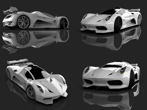 Set blanc concept car de course. Image d'une voiture sur un fond gris brillant. Rendu 3d . — Photo