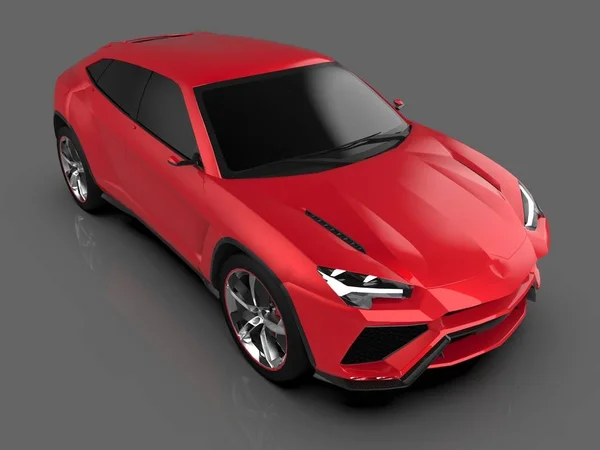 Nejnovější sportovní pohon všech kol červené prémiový crossover v šedé studio s reflexní podlahou. 3D vykreslování. — Stock fotografie
