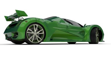 Yeşil yarış konsept otomobil. Bir araba üzerinde beyaz bir arka plan görüntüsü. 3D render.