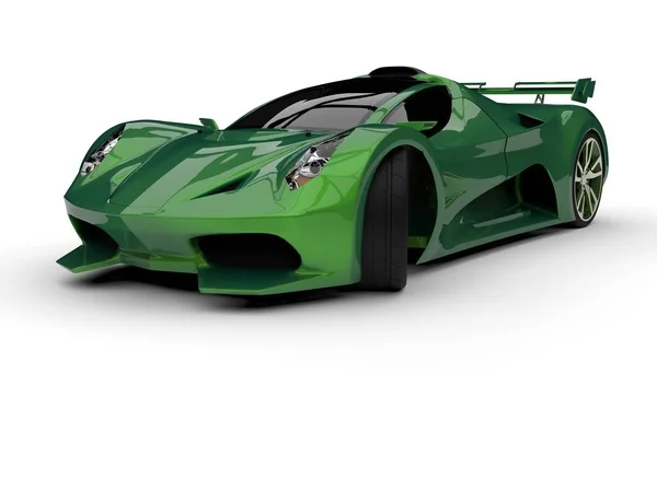 Konceptet för grön racerbil. Bild av en bil på en vit bakgrund. 3D-rendering. — Stockfoto