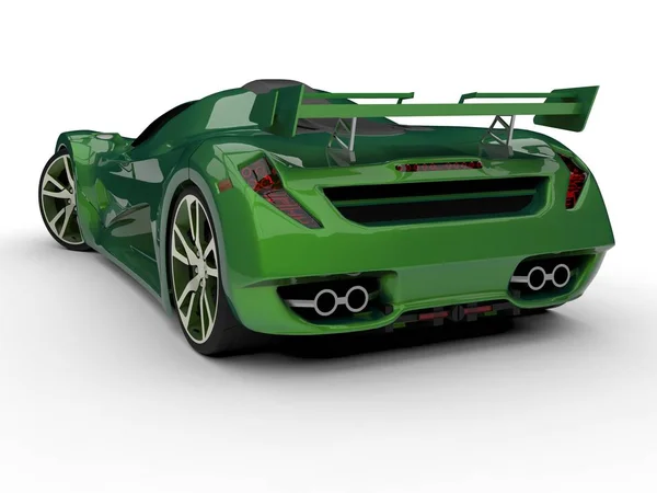 Grünes Rennkonzeptfahrzeug. Bild eines Autos auf weißem Hintergrund. 3D-Darstellung. — Stockfoto