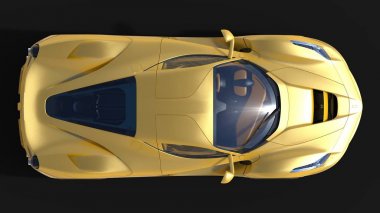 Spor araba. Bir spor sarı araba siyah bir arka plan görüntüsü. 3D çizim.