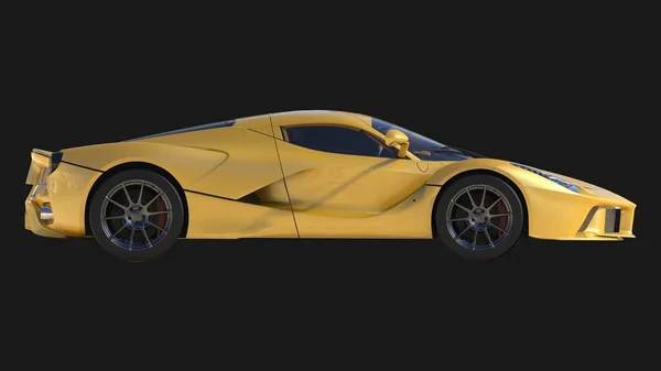 Voiture de sport. L'image d'une voiture de sport jaune sur fond noir. Illustration 3d . — Photo