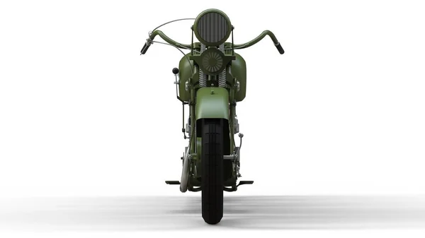 An old green motorcycle of the 30s of the 20th century. An illustration on a white background with shadows from on a plane. — Stock Photo, Image