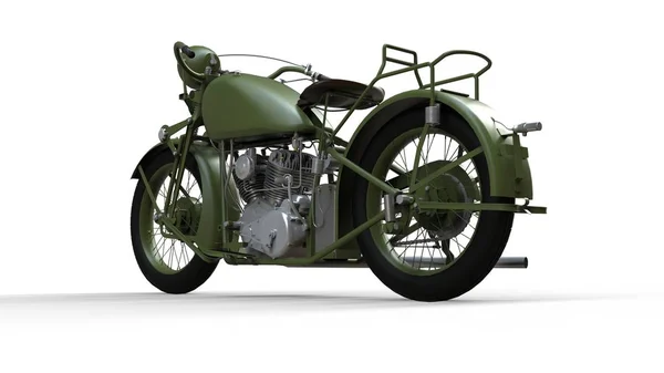 Uma velha motocicleta verde dos anos 30 do século 20. Uma ilustração sobre um fundo branco com sombras de um avião . — Fotografia de Stock