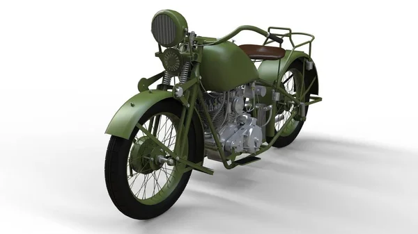 Uma velha motocicleta verde dos anos 30 do século 20. Uma ilustração sobre um fundo branco com sombras de um avião . — Fotografia de Stock