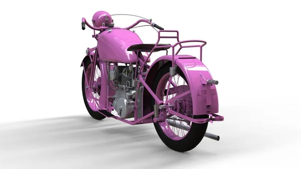 Uma velha moto cor-de-rosa dos anos 30 do século 20. Uma ilustração sobre um fundo branco com sombras de um avião . — Fotografia de Stock