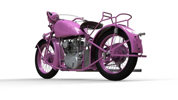 Egy régi rózsaszín motorkerékpár a 30-as évek a huszadik század. Egy példa, egy fehér háttér, árnyékok a sík. — Stock Fotó