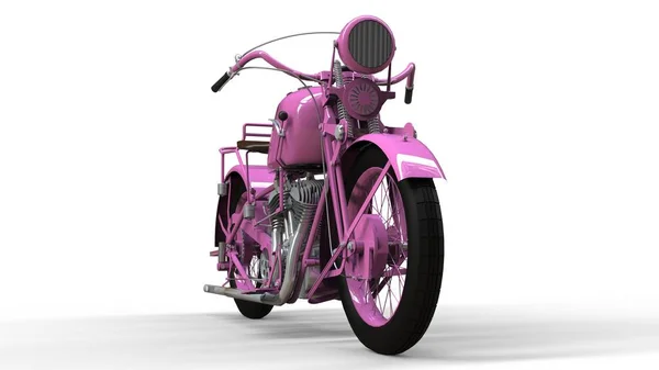 20 वीं शताब्दी के 30 के दशक की एक पुरानी गुलाबी मोटरसाइकिल। विमान पर छाया के साथ एक सफेद पृष्ठभूमि पर एक उदाहरण . — स्टॉक फ़ोटो, इमेज