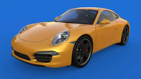 Sportautó. A kép a sárga sportkocsi a kék háttér. 3D-s illusztráció. — Stock Fotó
