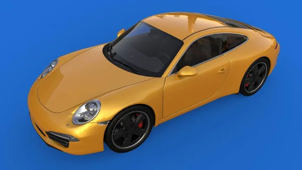 Carro desportivo. Imagem de um carro amarelo desportivo sobre um fundo azul. ilustração 3d . — Fotografia de Stock