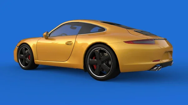 Carro desportivo. Imagem de um carro amarelo desportivo sobre um fundo azul. ilustração 3d . — Fotografia de Stock