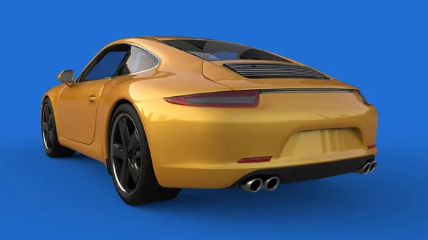 Voiture de sport. L'image d'une voiture de sport jaune sur fond bleu. Illustration 3d . — Photo