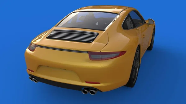 Coche deportivo. La imagen de un coche deportivo amarillo sobre un fondo azul. ilustración 3d . —  Fotos de Stock