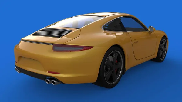 Voiture de sport. L'image d'une voiture de sport jaune sur fond bleu. Illustration 3d . — Photo