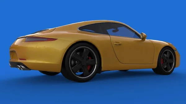 Carro desportivo. Imagem de um carro amarelo desportivo sobre um fundo azul. ilustração 3d . — Fotografia de Stock