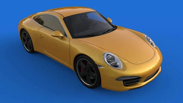 Carro desportivo. Imagem de um carro amarelo desportivo sobre um fundo azul. ilustração 3d . — Fotografia de Stock