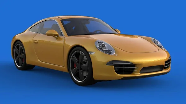 Sportautó. A kép a sárga sportkocsi a kék háttér. 3D-s illusztráció. — Stock Fotó