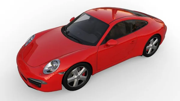 Sportwagen. Het beeld van een rode sportwagen op een witte achtergrond. 3D illustratie. — Stockfoto