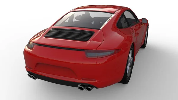 Auto sportive. L'immagine di una vettura sportiva rossa su sfondo bianco. Illustrazione 3d . — Foto Stock