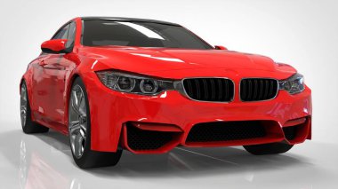Kırmızı spor araba. 3D render.