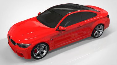Kırmızı spor araba. 3D render.