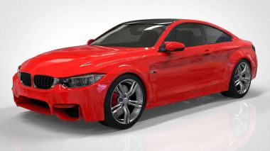 Kırmızı spor araba. 3D render.