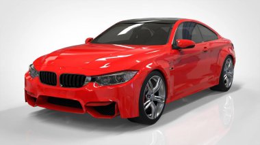 Kırmızı spor araba. 3D render.