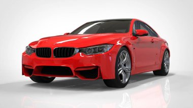 Kırmızı spor araba. 3D render.